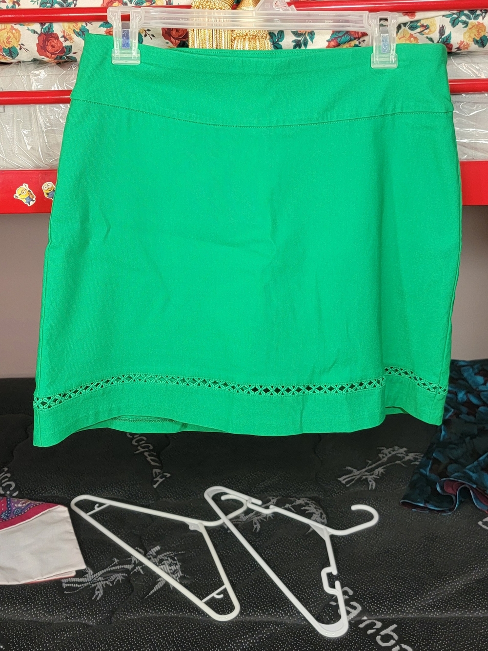 crown & ivy Bright Green Eyelet Hem Mini Skort